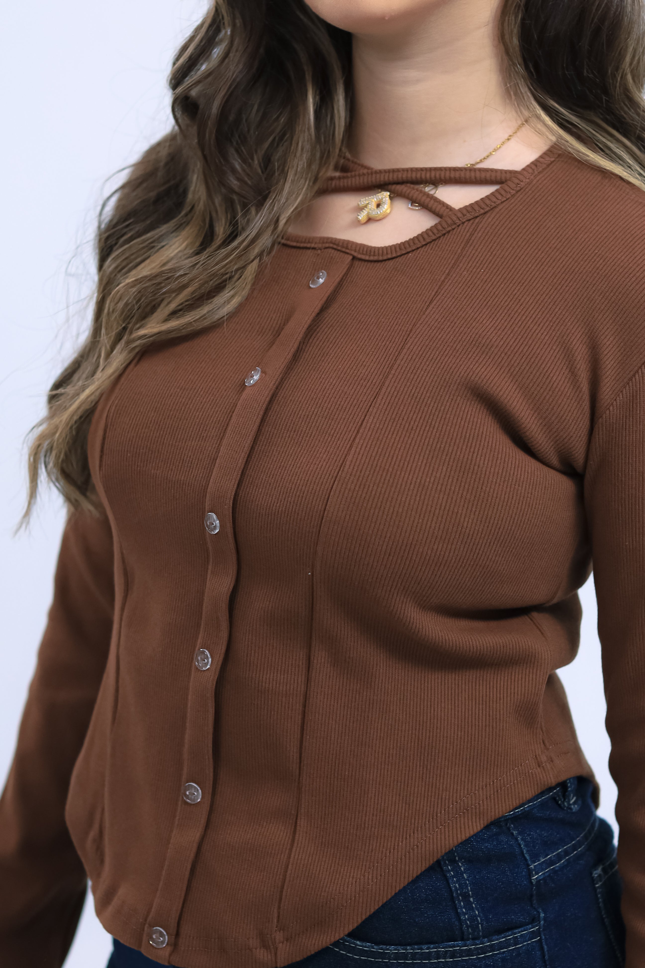 Ribbed Button Tee