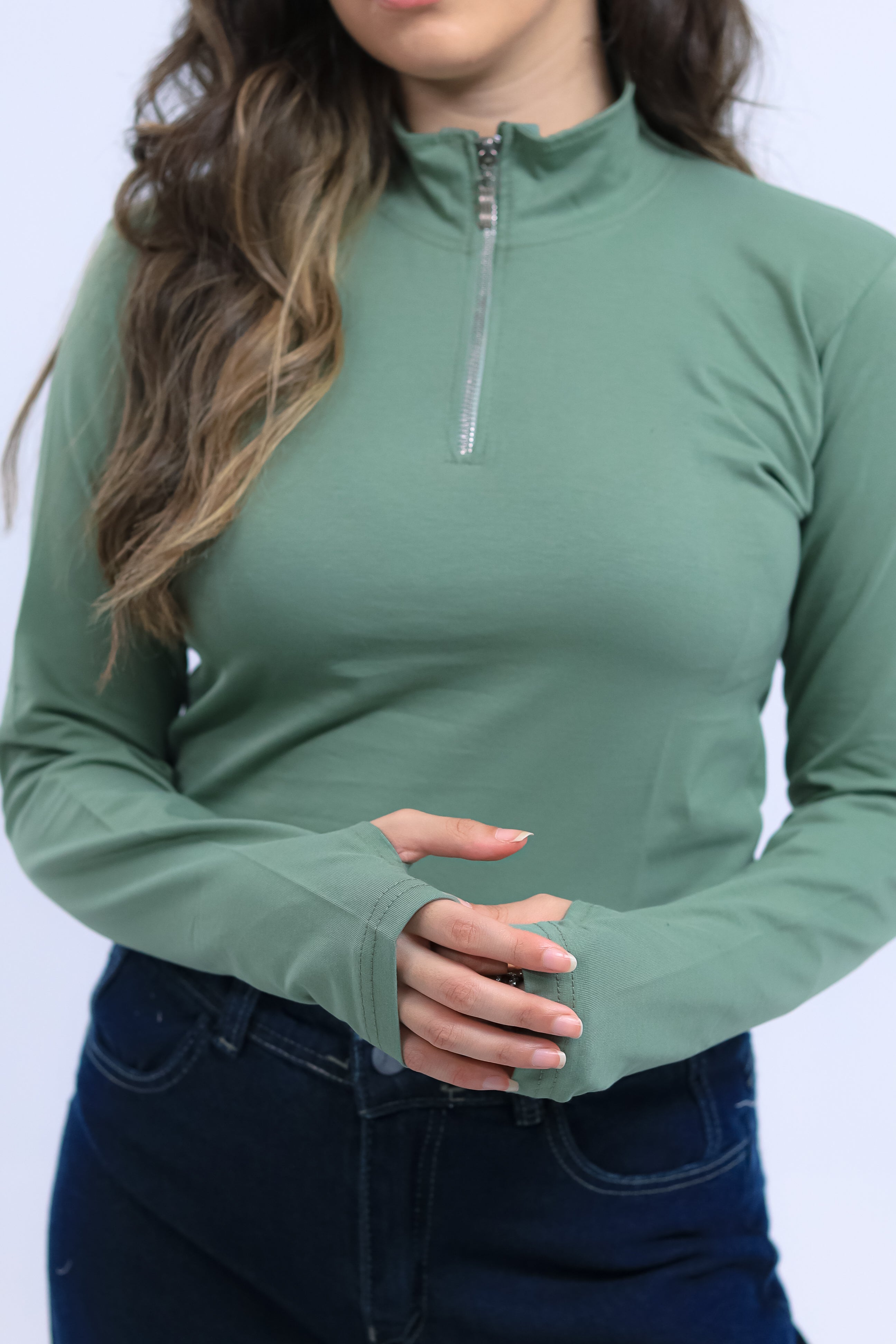 Fitted Zip Tee Long Sleeve