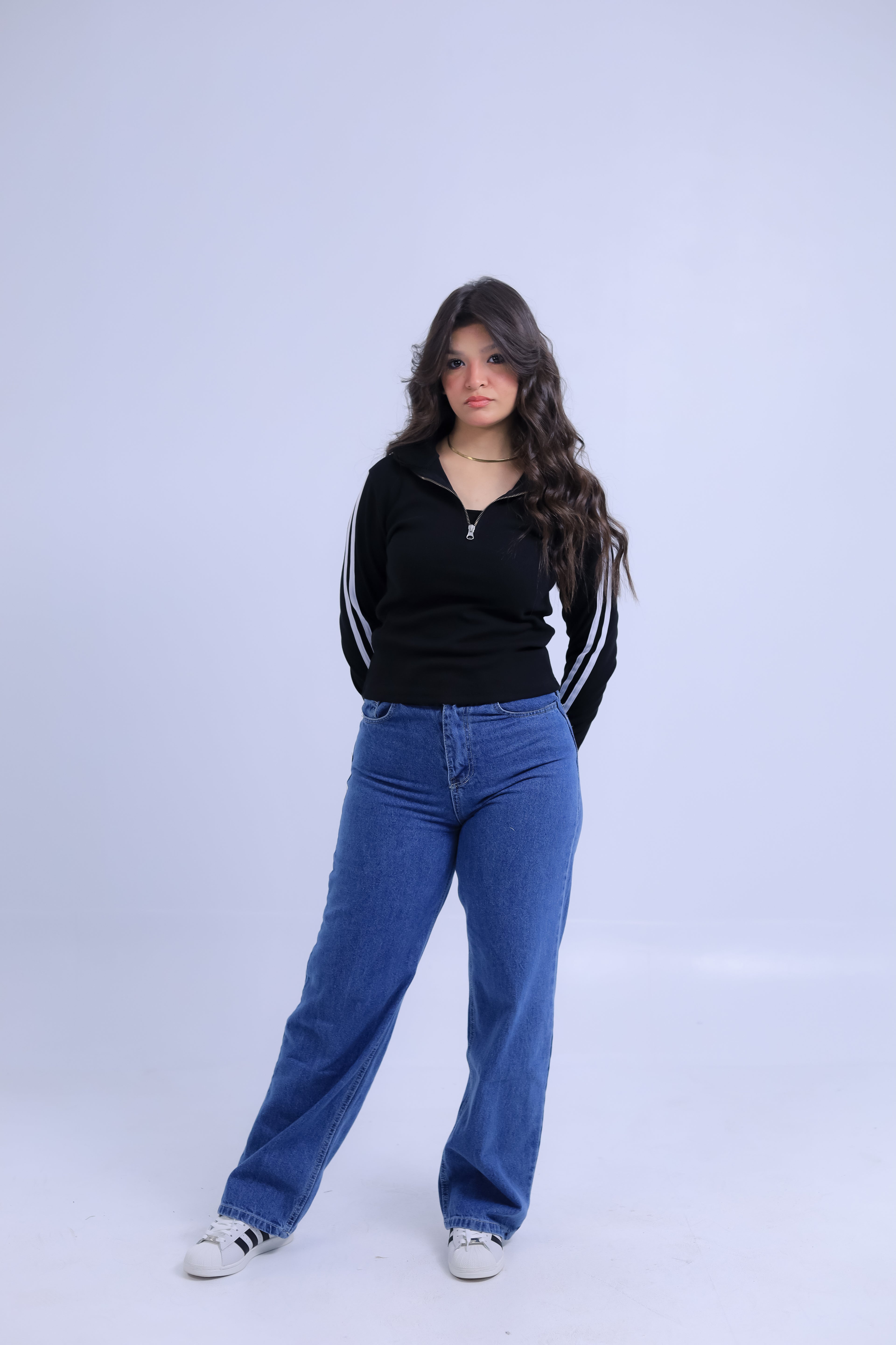 Ribbed Zip Tee With Sleeve Stripes